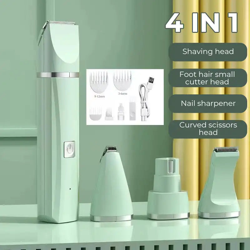 4-In-1 Pet Grooming And Care Set 4Different Blades Pet Hair Shaver Low Noise Pet Clippers Rechargeable Cordless Safe Dog Trimmer