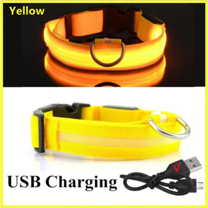 LED Glowing Dog Collar Adjustable Flashing Rechargea Luminous Collar Night Anti-Lost Dog Light