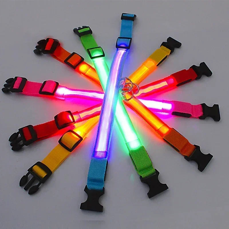 LED Glowing Dog Collar Adjustable Flashing Rechargea Luminous Collar Night Anti-Lost Dog Light