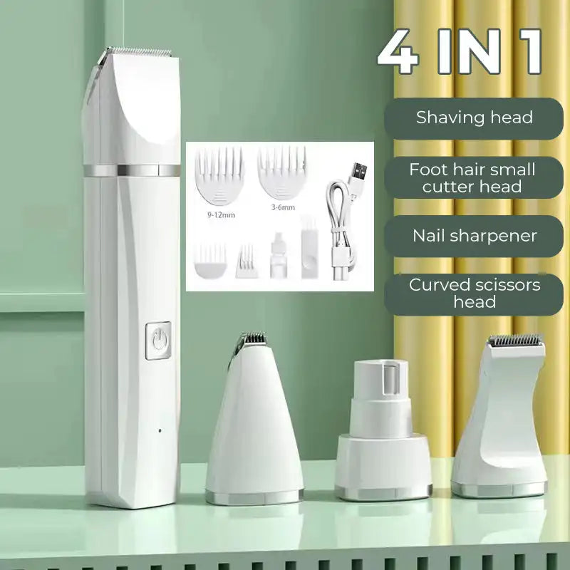 4-In-1 Pet Grooming And Care Set 4Different Blades Pet Hair Shaver Low Noise Pet Clippers Rechargeable Cordless Safe Dog Trimmer