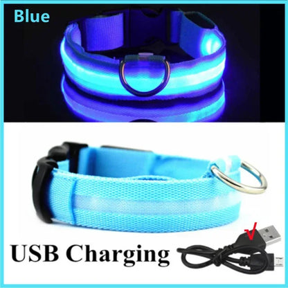 LED Glowing Dog Collar Adjustable Flashing Rechargea Luminous Collar Night Anti-Lost Dog Light