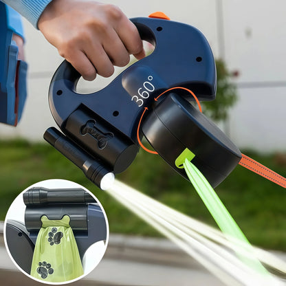 Auto Retractable Double-Ended Dog Leash 3m with LED Flashlight Waste Bag Box Roulette 360 Degree Dual Traction Rope Pet Supplies