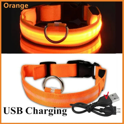 LED Glowing Dog Collar Adjustable Flashing Rechargea Luminous Collar Night Anti-Lost Dog Light