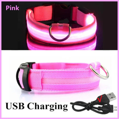 LED Glowing Dog Collar Adjustable Flashing Rechargea Luminous Collar Night Anti-Lost Dog Light